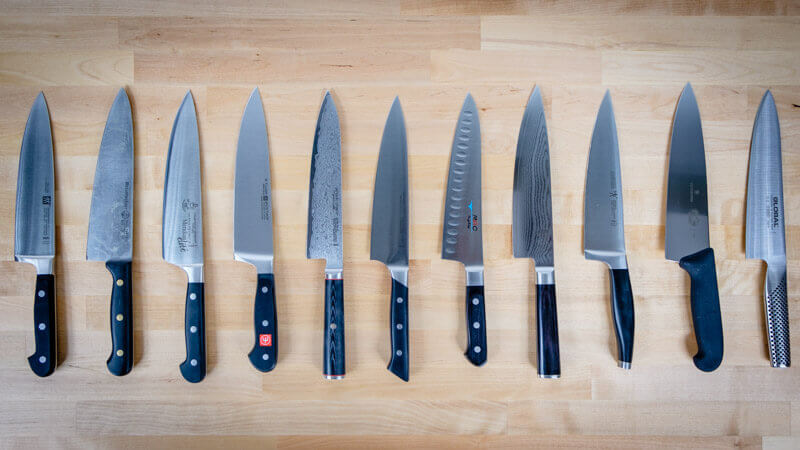 image showing all the kitchen knives we tested