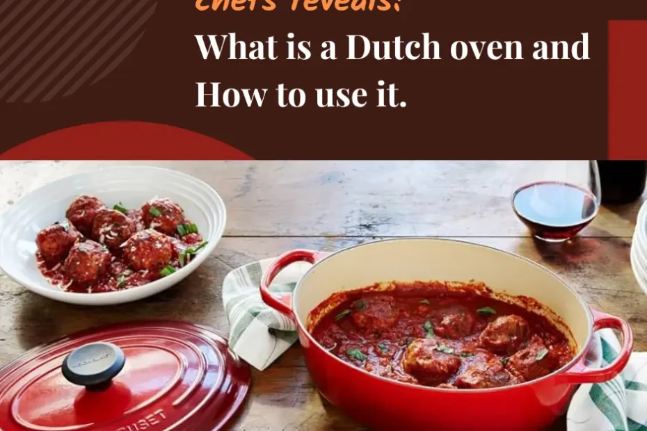 creative image of an open Dutch oven with sauce to explain what is a Dutch oven and how to use it with what to cook in a Dutch oven